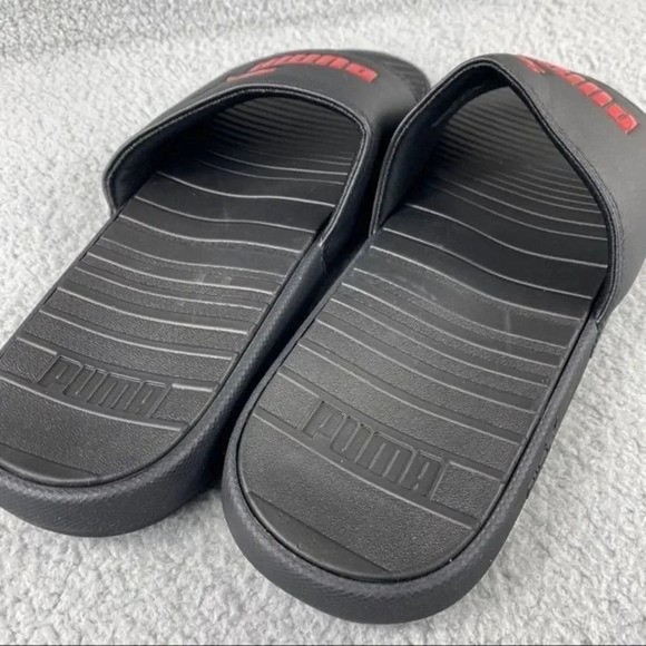 ?PUMA COOL Cat Slides Men\'s 12‎ Sandal Black Logo Slip-on